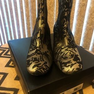 Black/Silver Rose glitter heel bootie